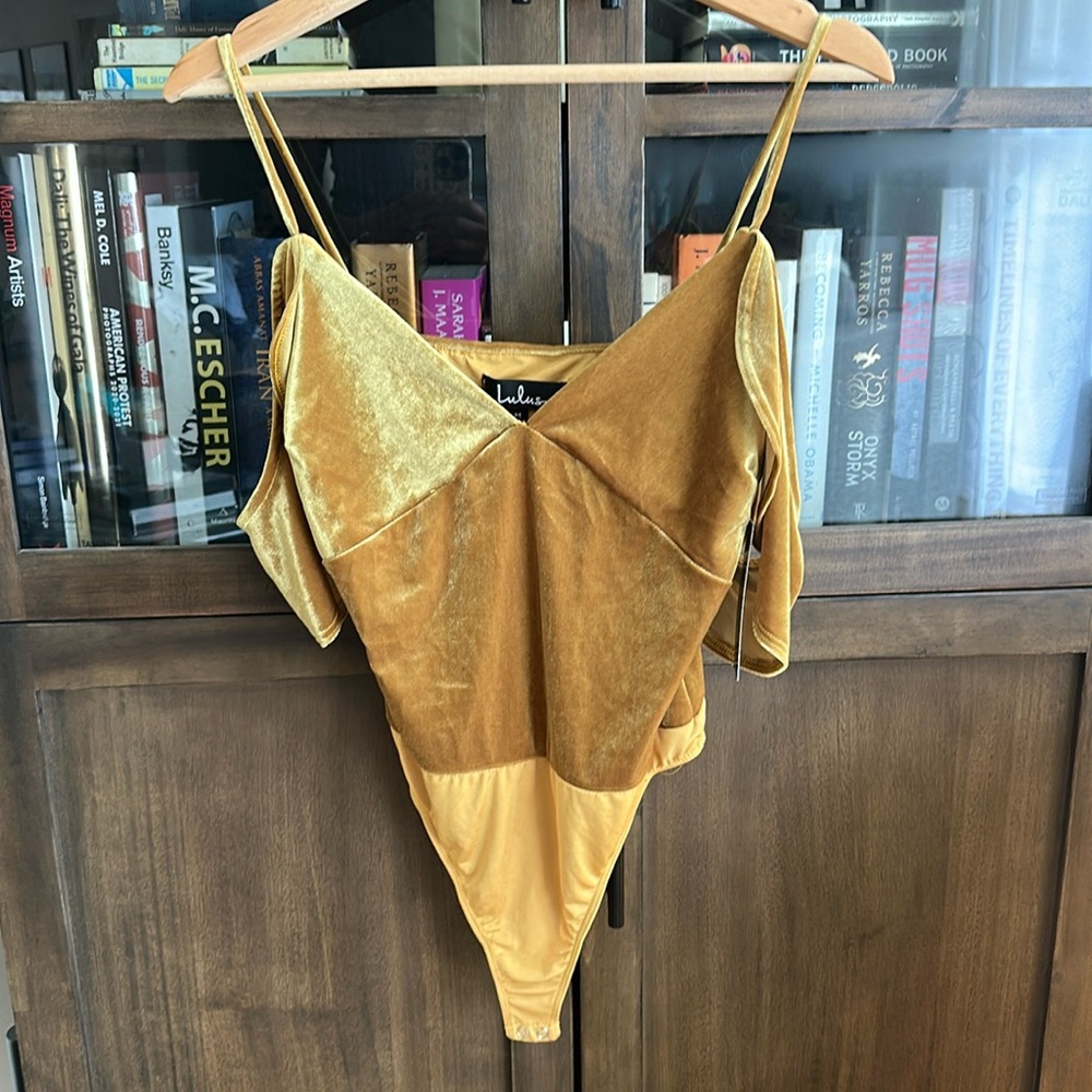 Lulus Mustard Yellow Velvet Bodysuit